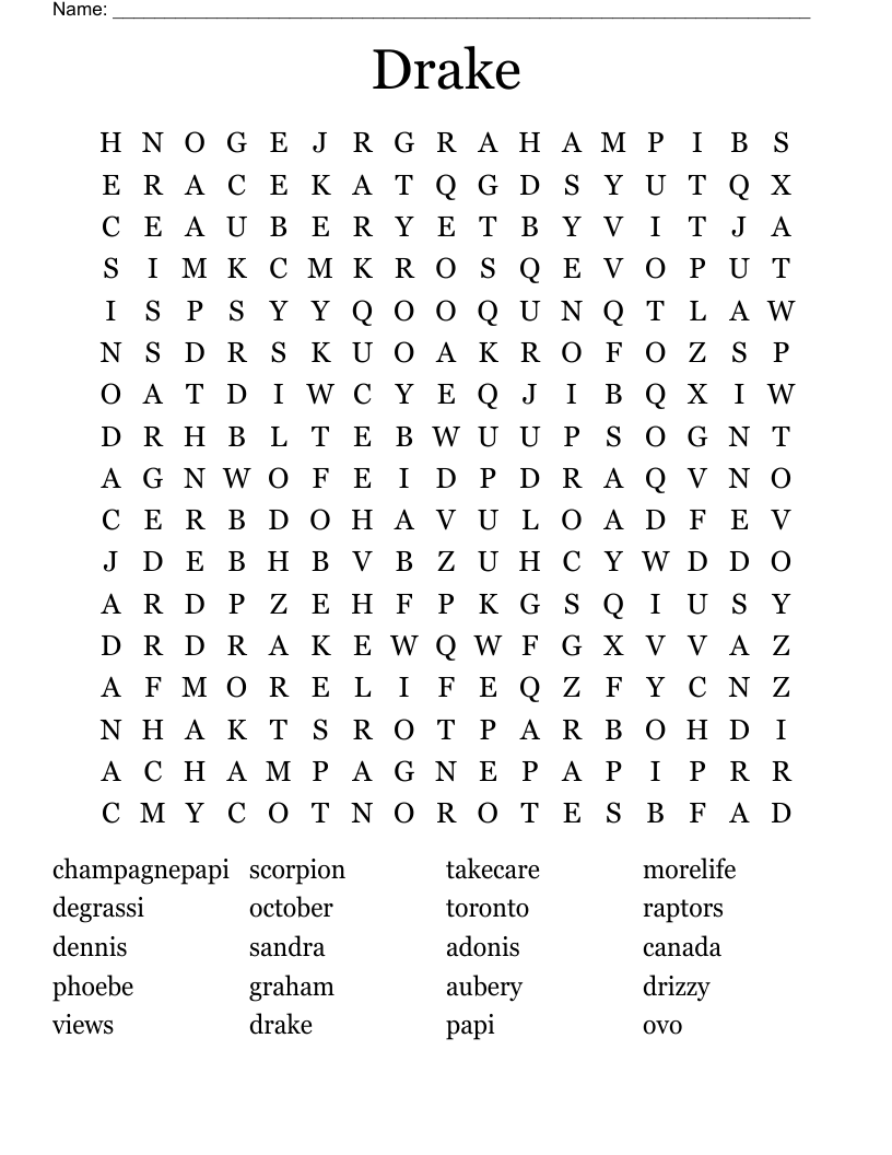 Drake Word Search