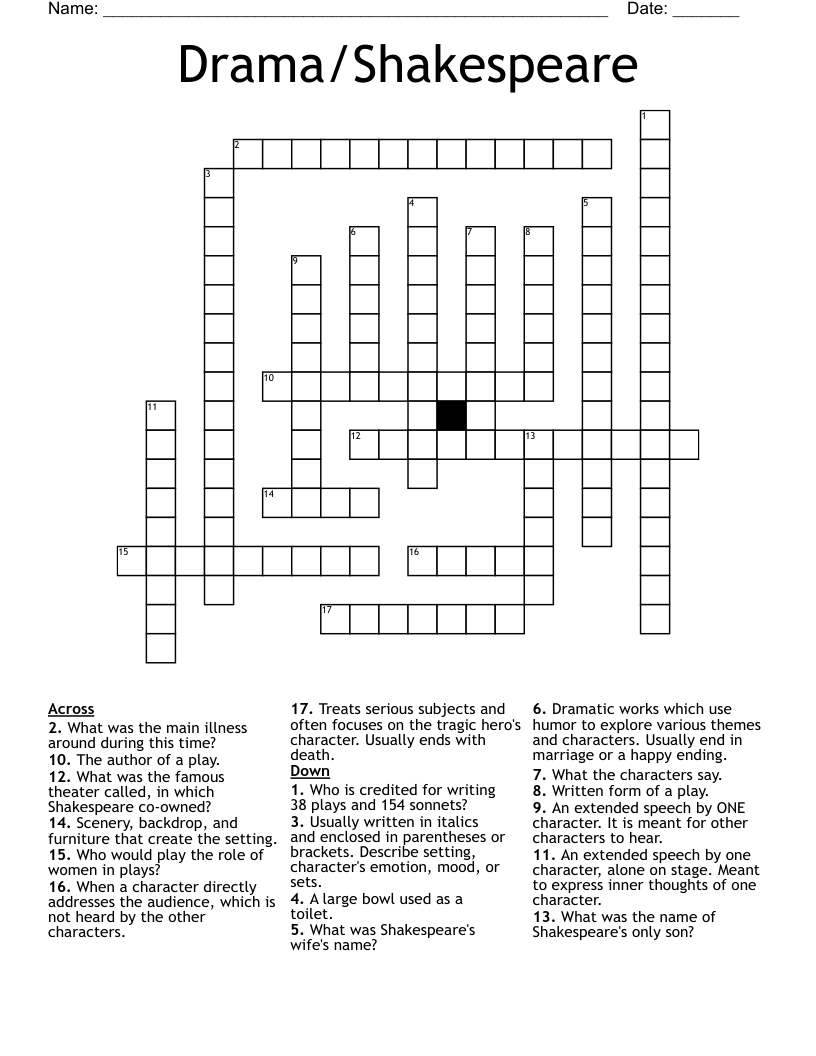 Drama/Shakespeare Crossword