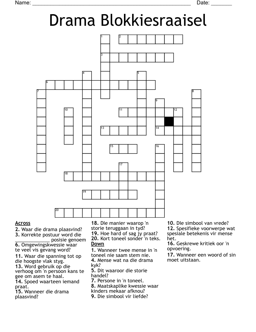 Drama Blokkiesraaisel Crossword