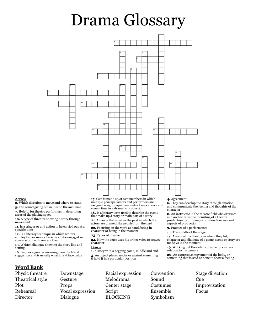 Drama Glossary  Crossword