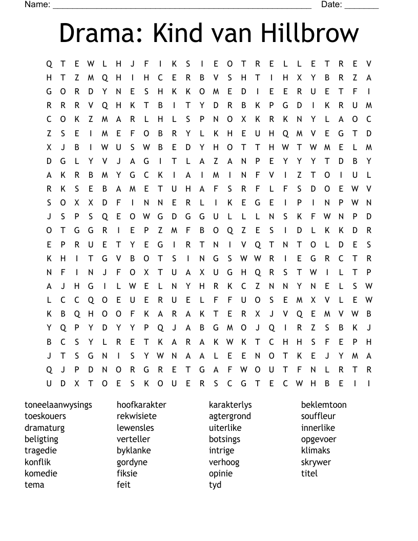 Drama: Kind van Hillbrow Word Search