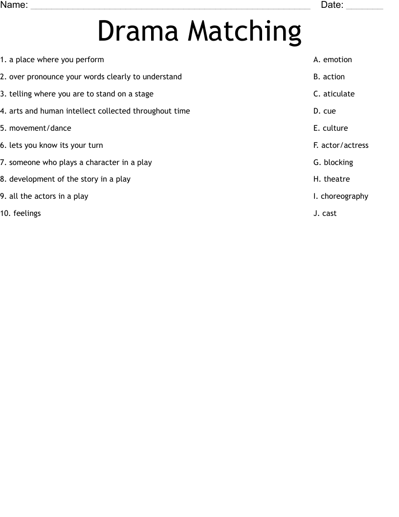 Drama Matching  Worksheet