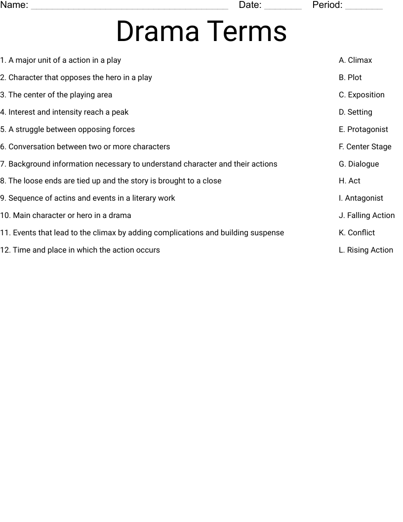 Drama Terms Worksheet