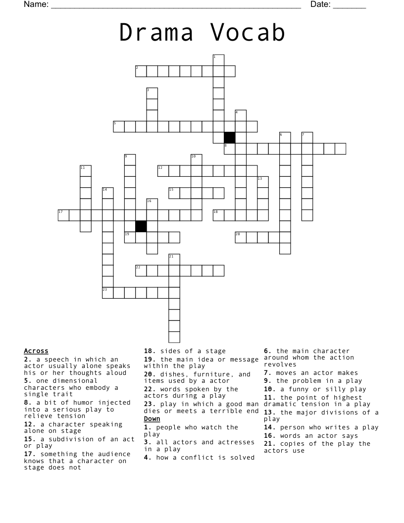 Drama Vocab Crossword