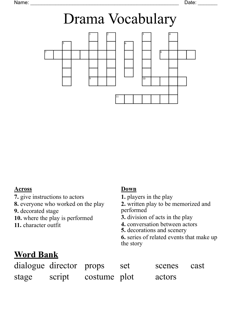 Drama Vocabulary Crossword
