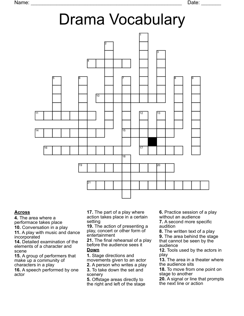 Drama Vocabulary Crossword
