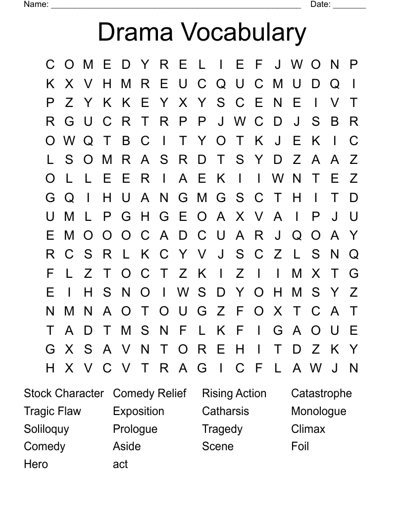 Drama Vocabulary Word Search