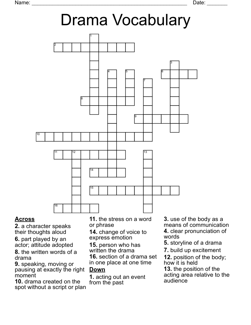 Drama Vocabulary Crossword