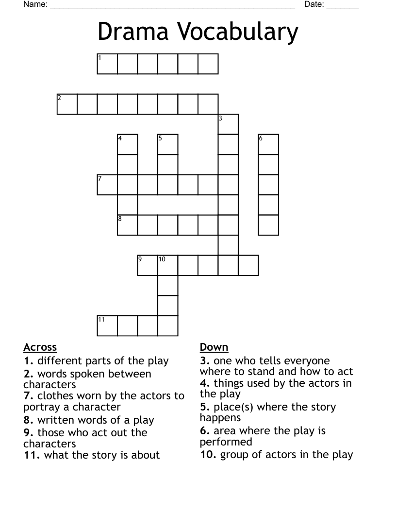 Drama Vocabulary Crossword