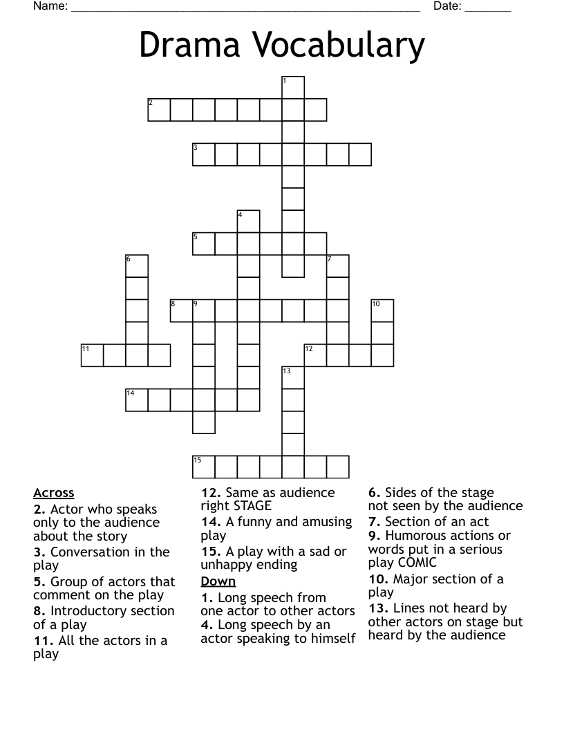 Drama Vocabulary Crossword