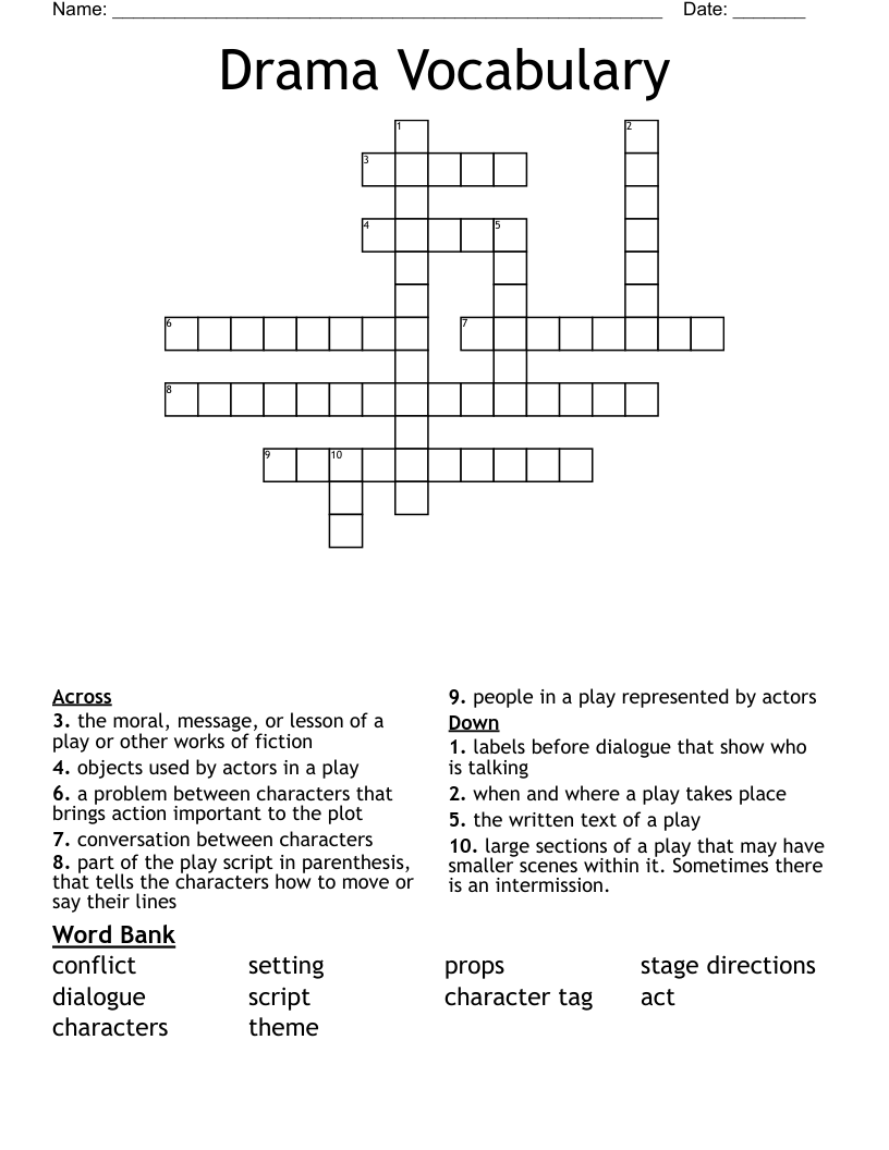 Drama Vocabulary Crossword
