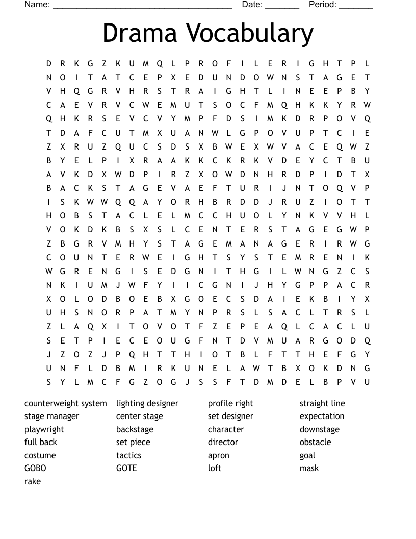 Drama Vocabulary Word Search
