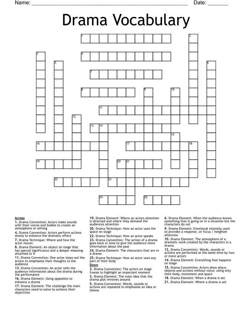 Drama Vocabulary Crossword