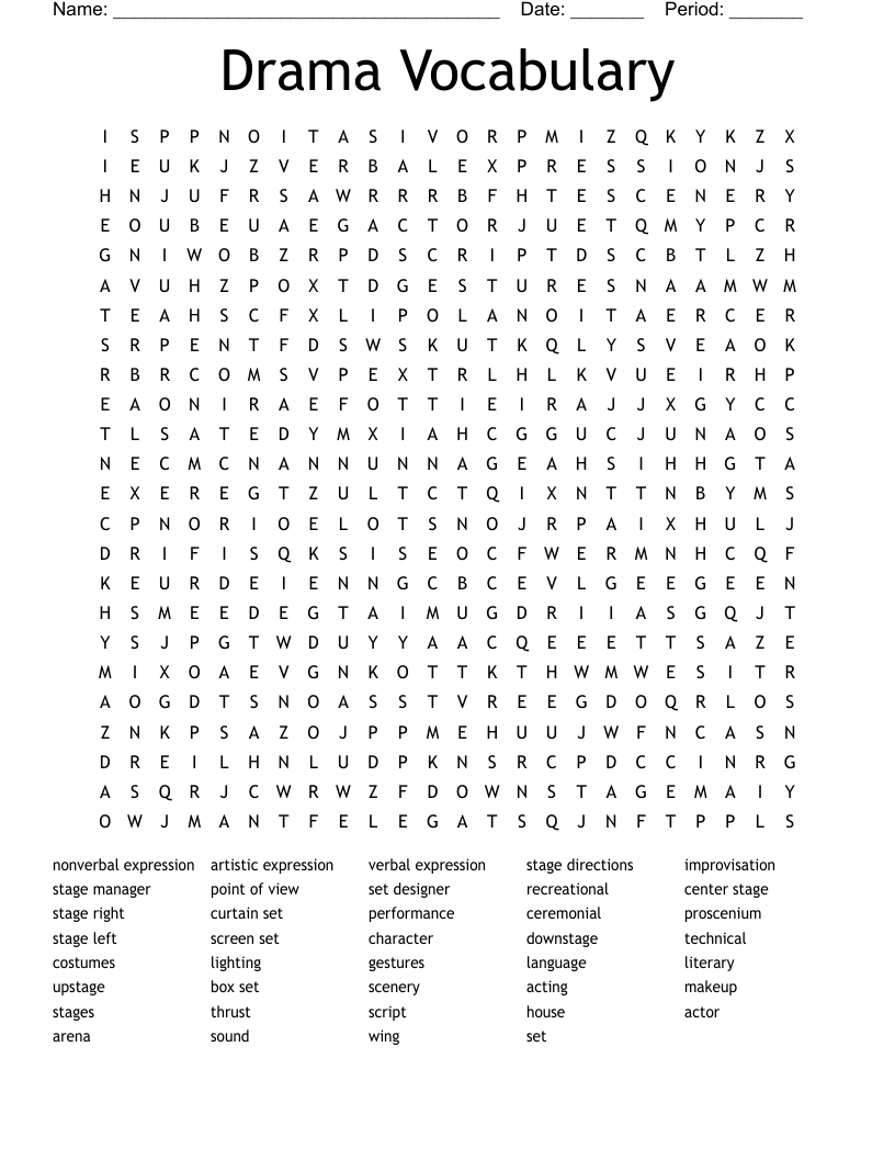 Drama Vocabulary Word Search
