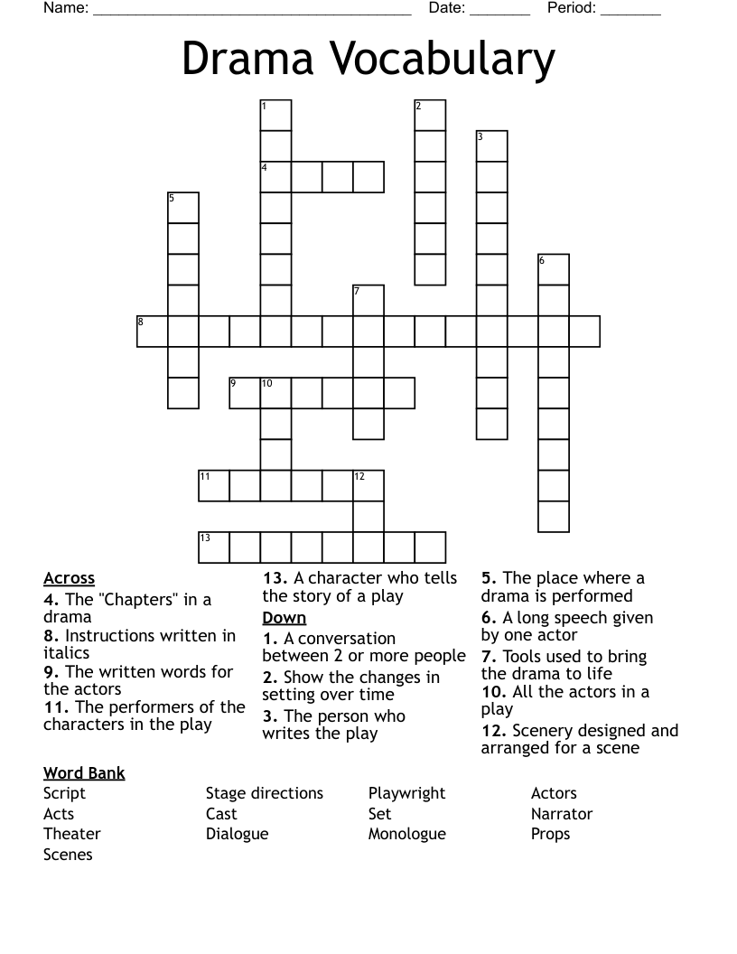 Drama Vocabulary Crossword