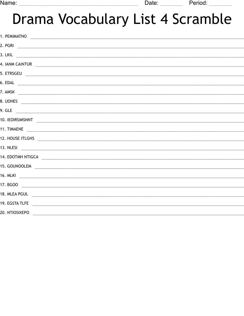 Drama Vocabulary List 4 Scramble
