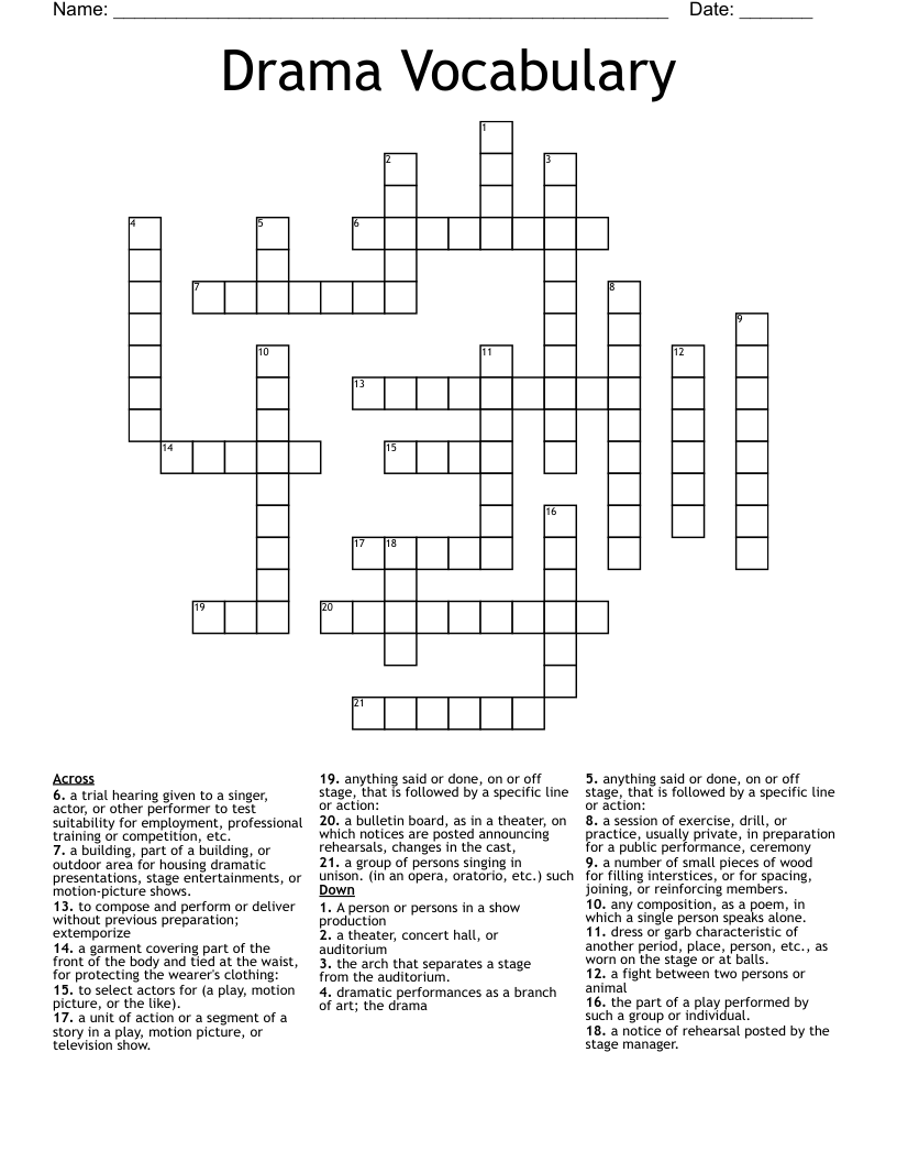 Drama Vocabulary  Crossword
