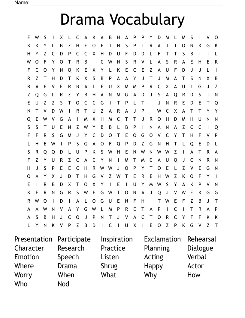 Drama Vocabulary  Word Search