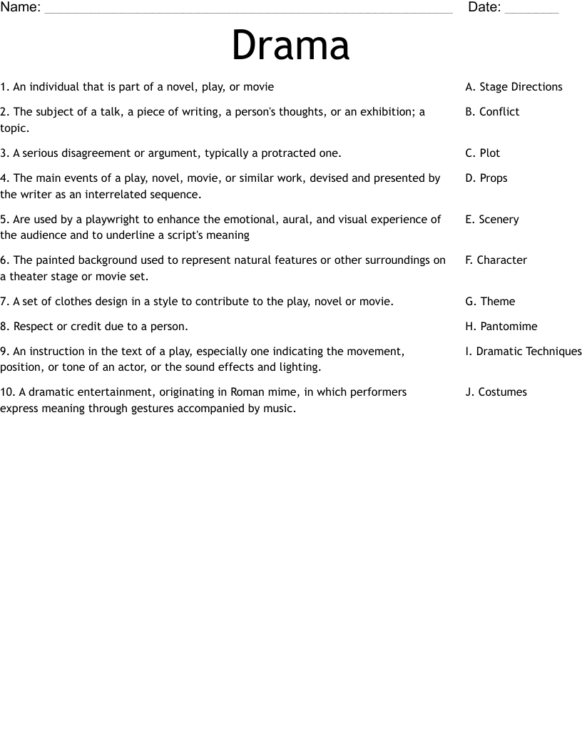 Drama  Worksheet
