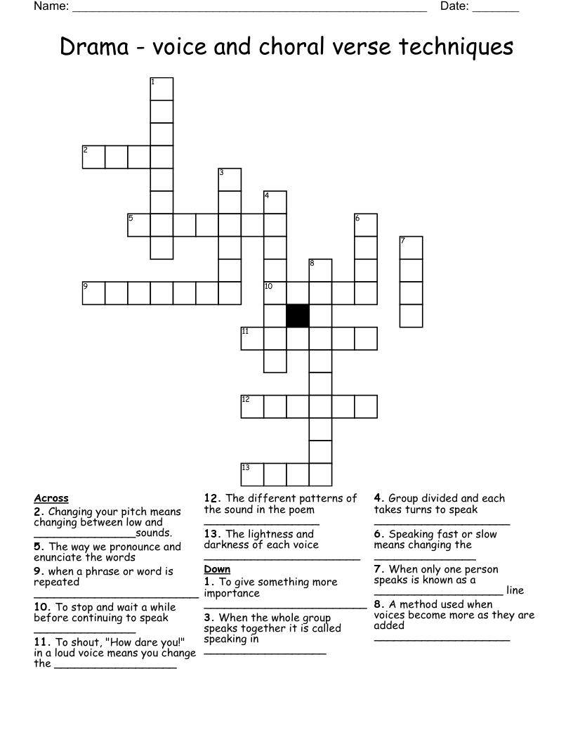 Drama - voice and choral verse techniques Crossword