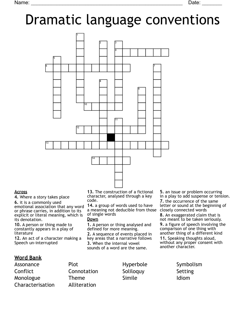 Dramatic language conventions Crossword
