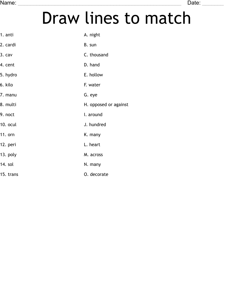 Draw lines to match Worksheet