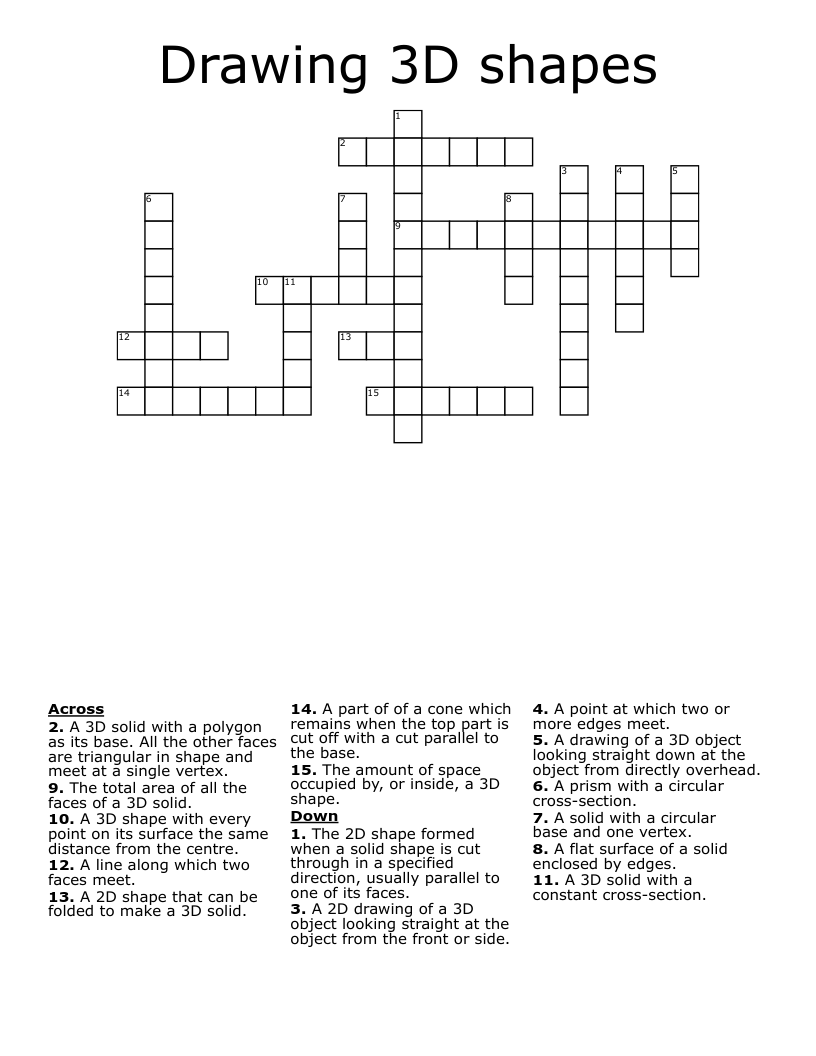 Drawing 3D shapes  Crossword