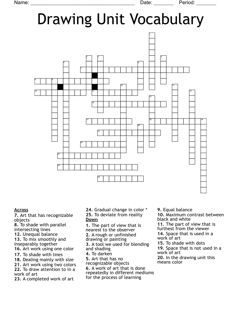 Drawing Unit Vocabulary Crossword