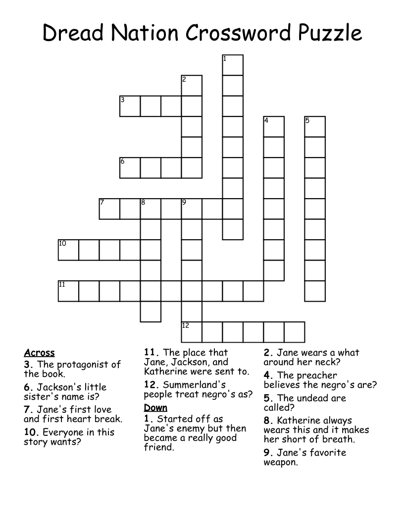 Dread Nation Crossword Puzzle