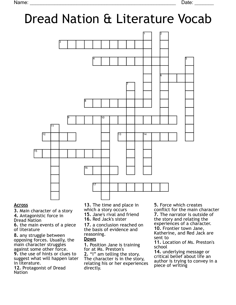 Dread Nation & Literature Vocab Crossword