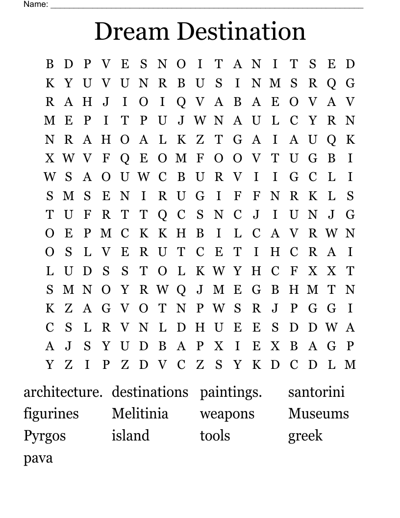 Dream Destination  Word Search