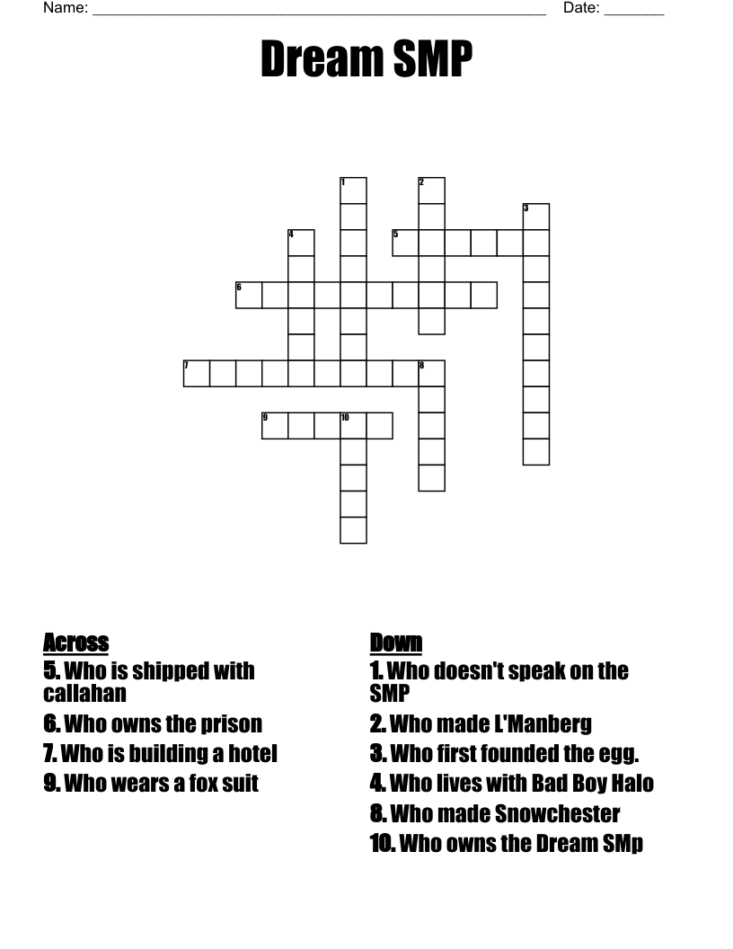 Dream SMP Crossword