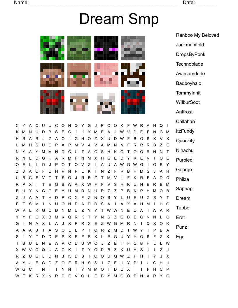 Dream Smp Word Search