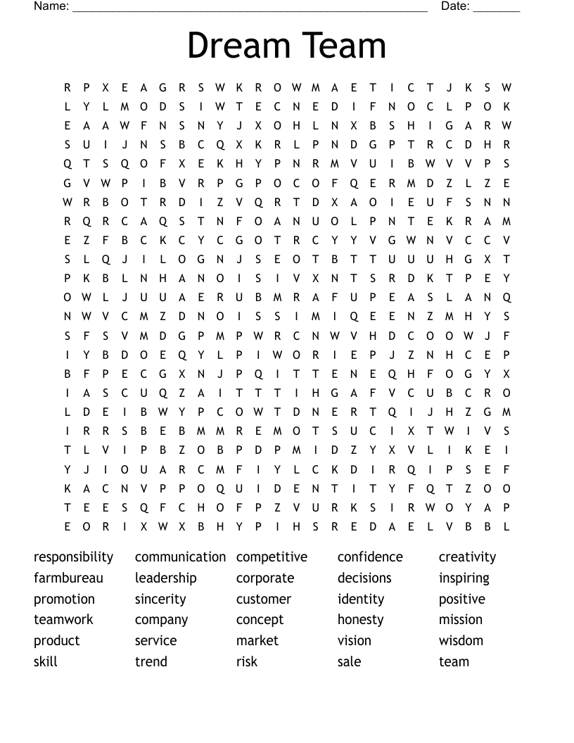 Dream Team Word Search