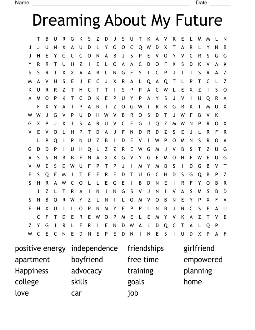 Dreaming About My Future Word Search