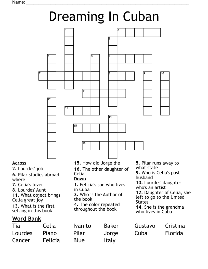 Dreaming In Cuban Crossword