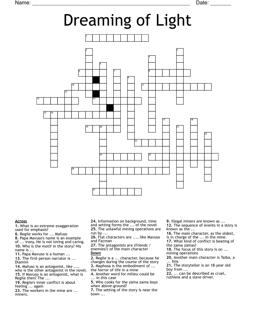 Dreaming of Light Crossword