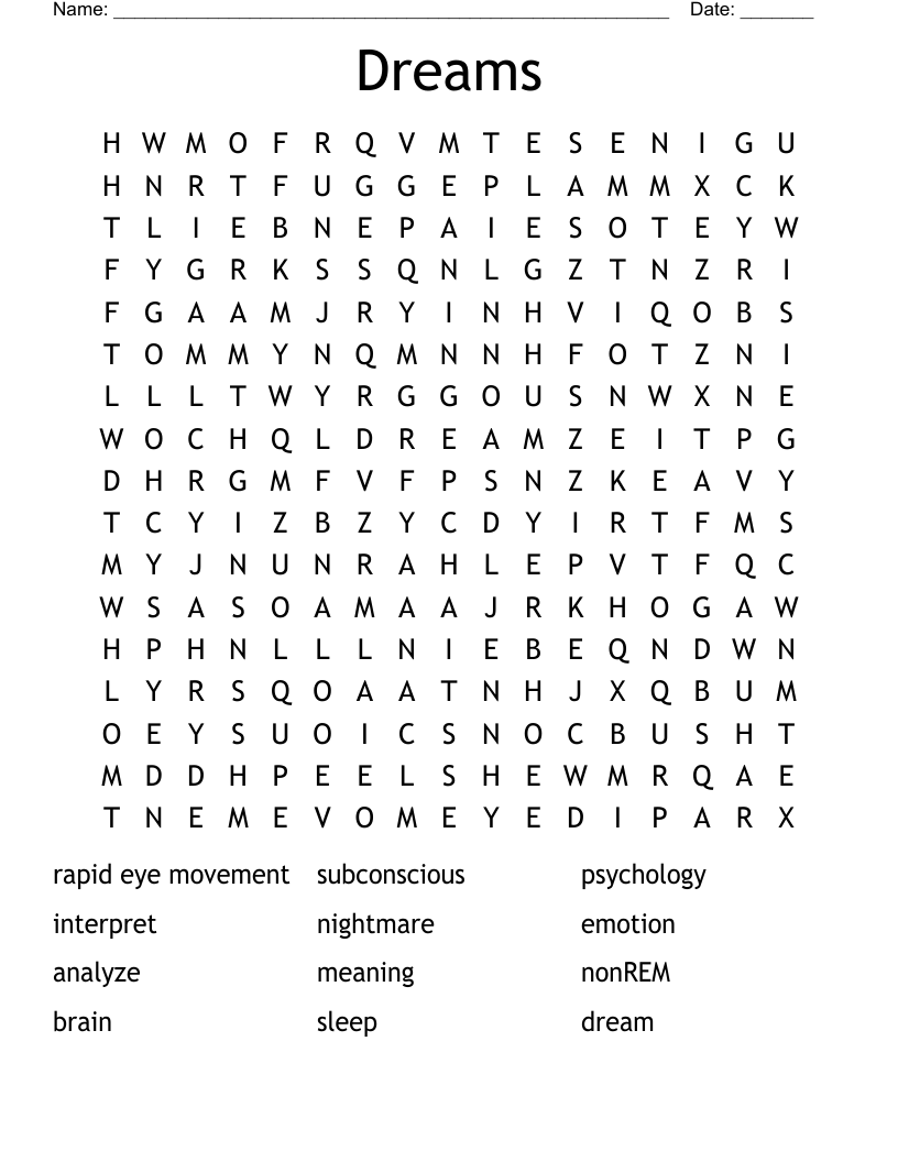 Dreams  Word Search