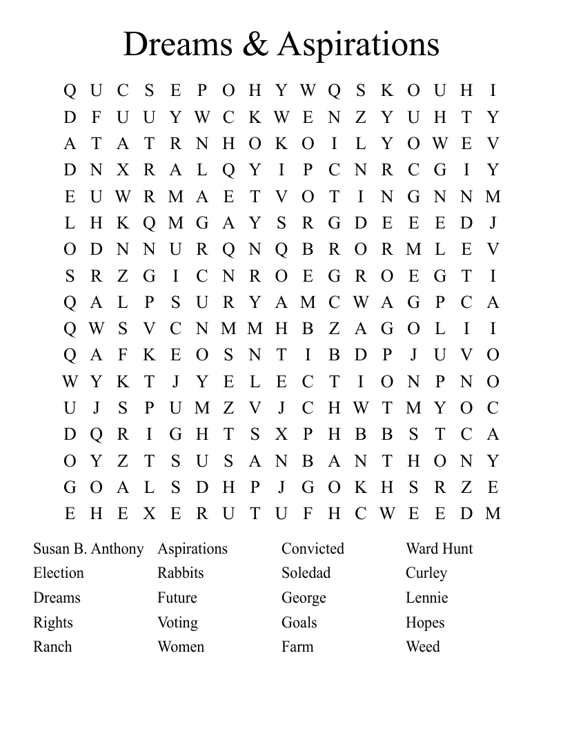 Dreams & Aspirations Word Search