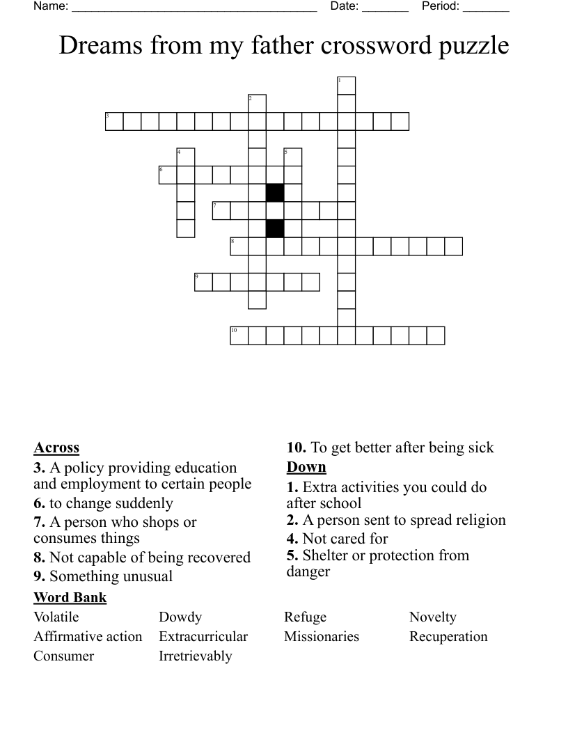 Dreams from my father crossword puzzle