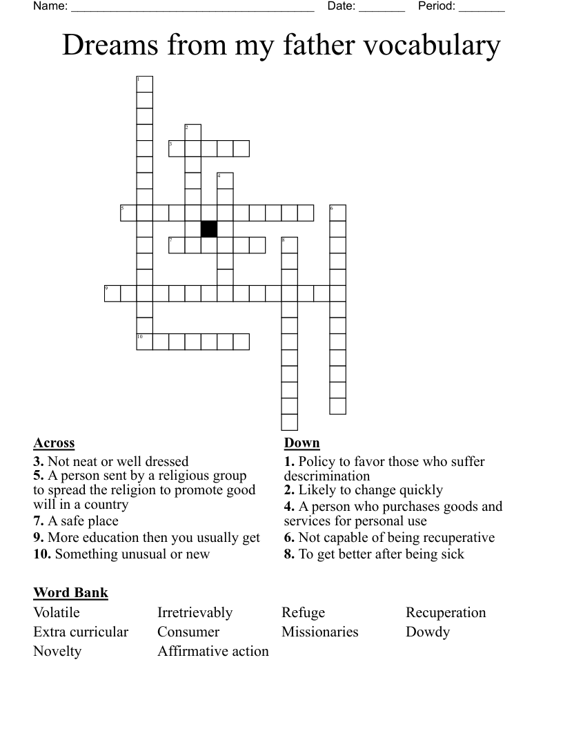 Dreams from my father vocabulary  Crossword