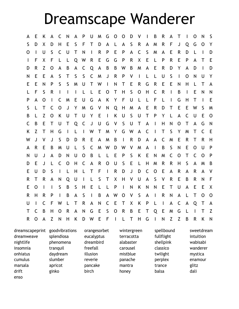 Dreamscape Wanderer Word Search