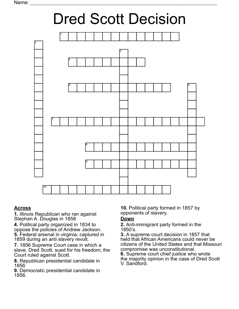 Dred Scott Decision Crossword