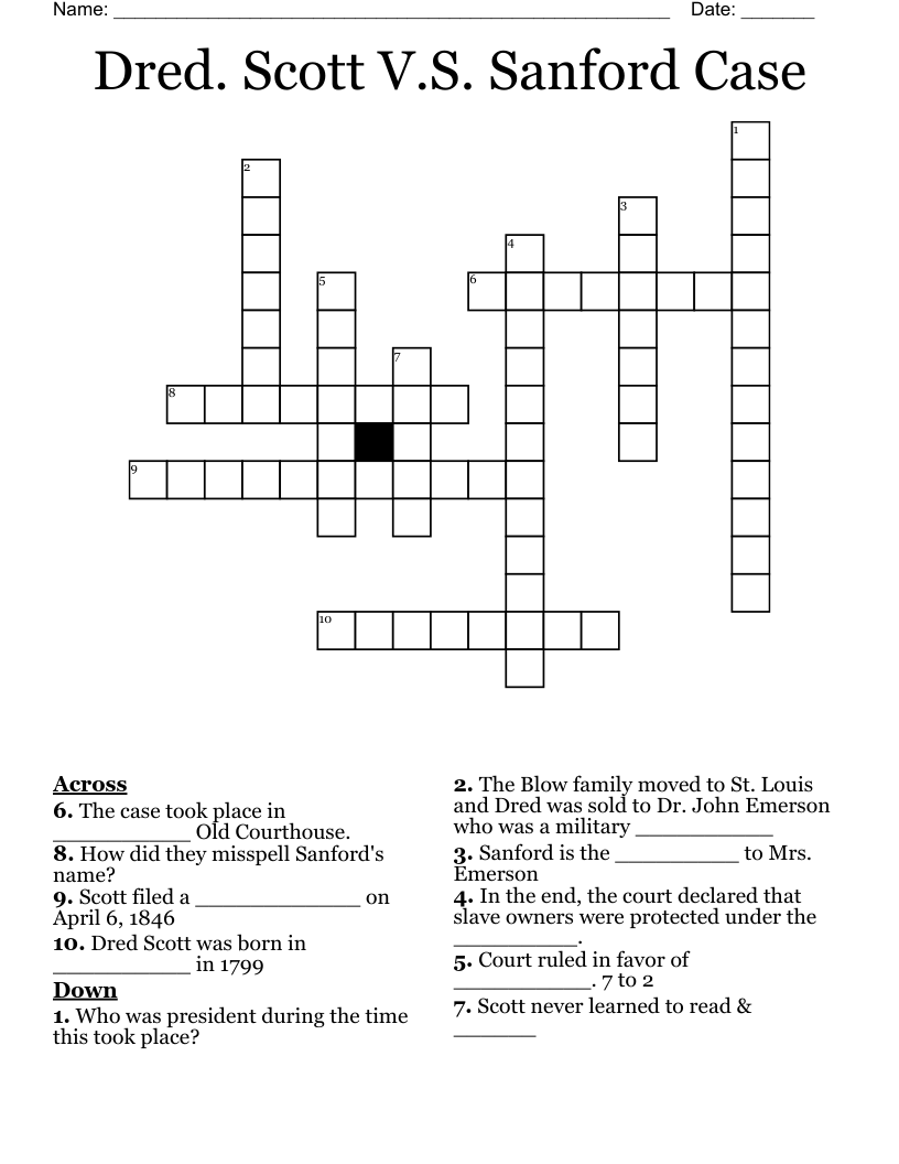 Dred. Scott V.S. Sanford Case Crossword