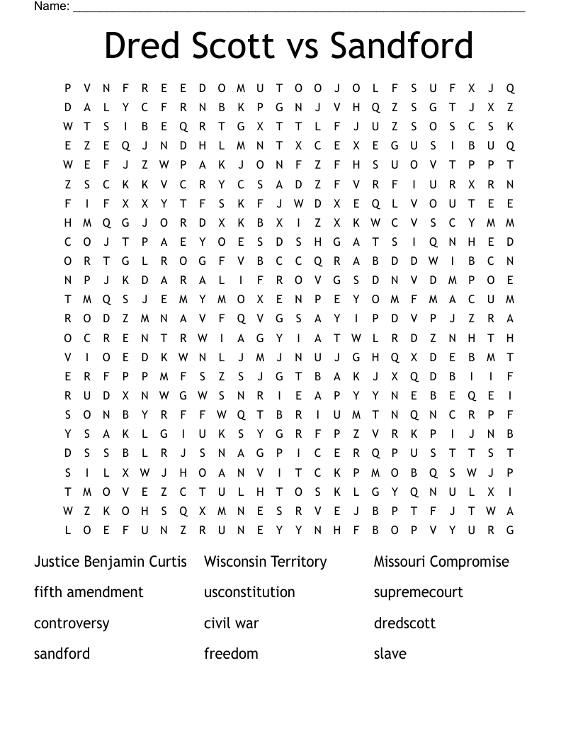 Dred Scott vs Sandford Word Search