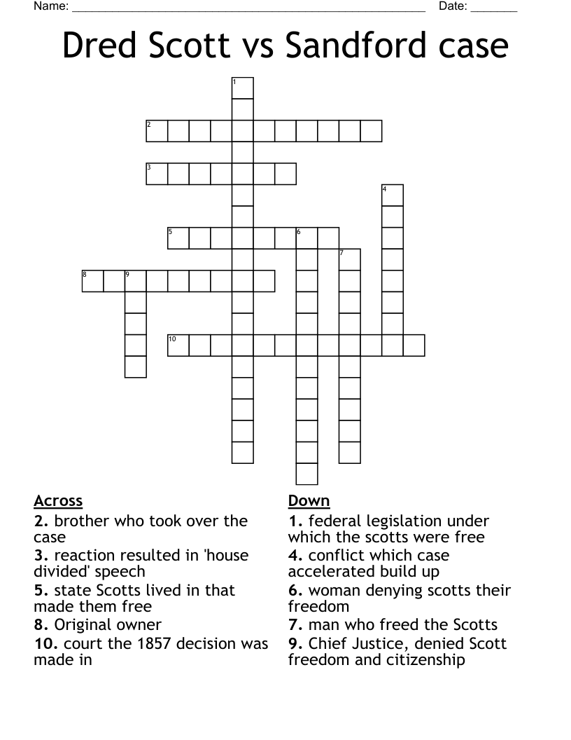 Dred Scott vs Sandford case Crossword