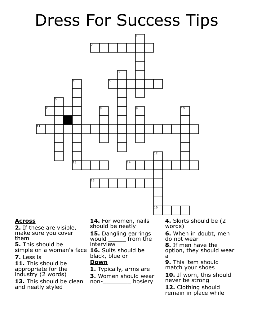 Dress For Success Tips Crossword