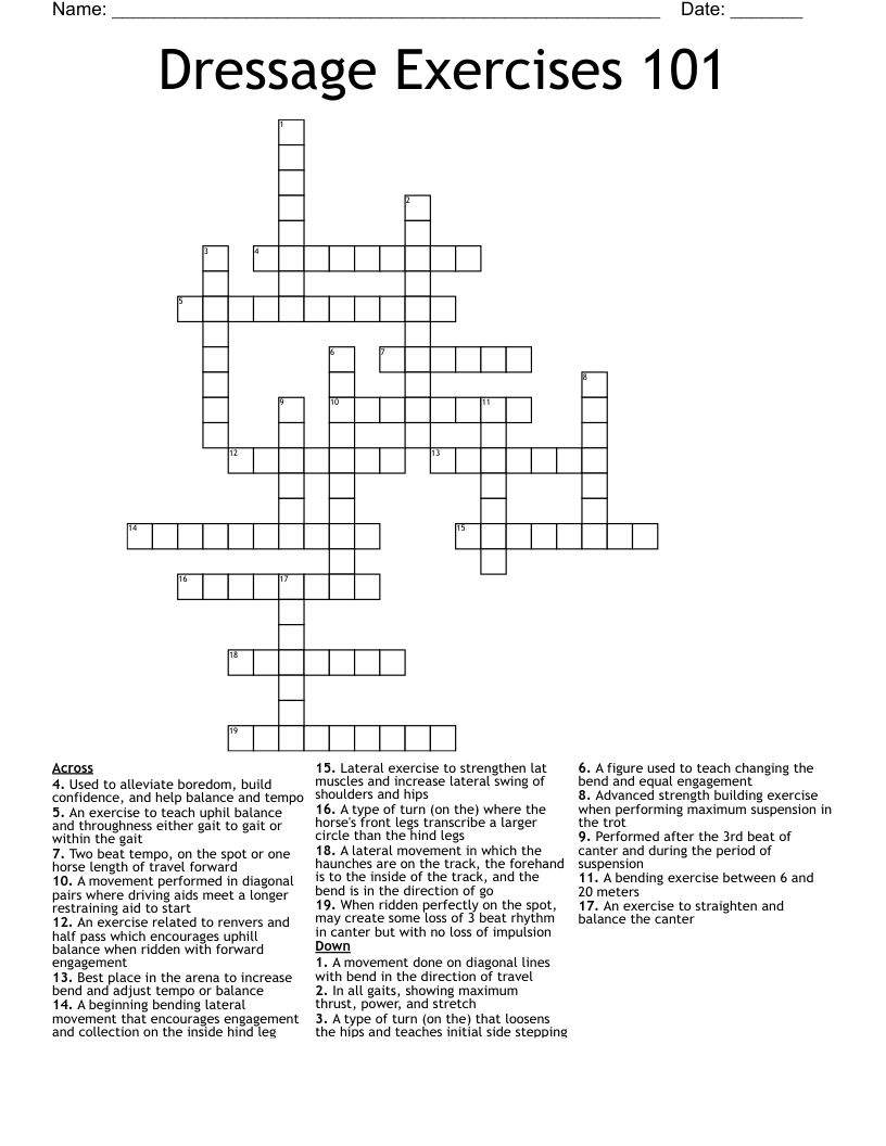 Dressage Exercises 101 Crossword