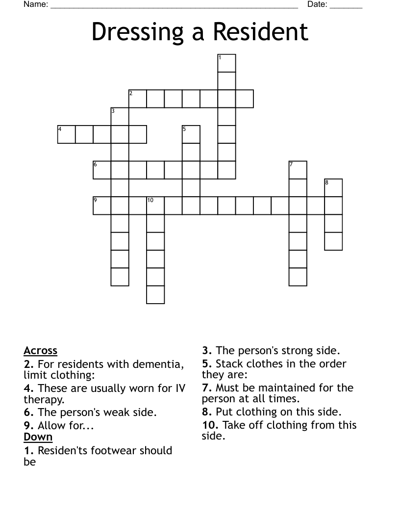 Dressing a Resident Crossword