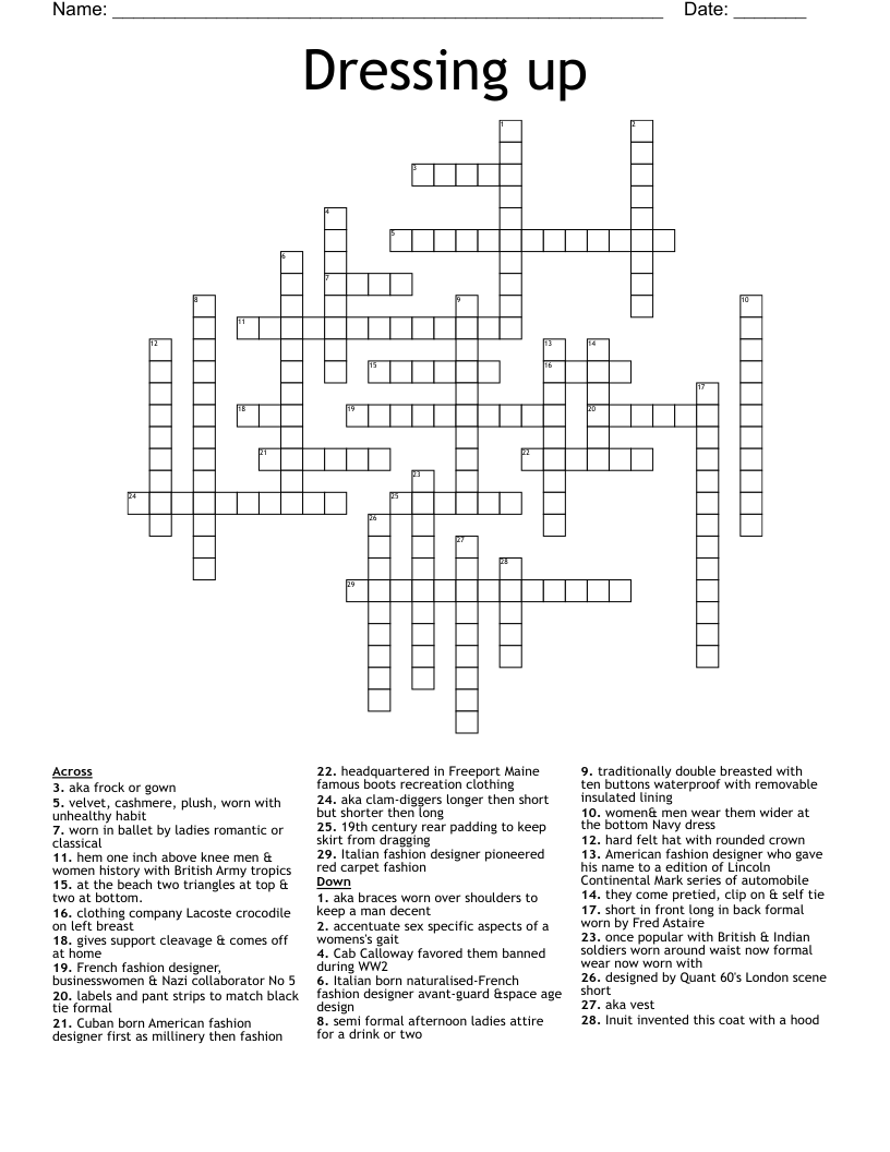 Dressing up Crossword
